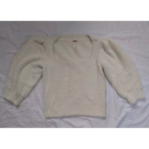Free People Moonbeam Pullover Cropped Fuzzy Sweater Ivory Womens Size Small - Picture 2 of 8